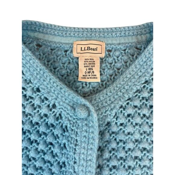 VTG LL Bean Crochet Cardigan Sweater Womens Sz Large Wool Angora Grandmacore - Picture 4 of 12